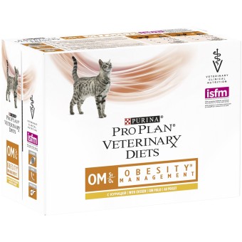 Purina PRO PLAN Veterinary Diets OM St/Ox Obesity Management Katze Frischebeutel Huhn 10x85g 