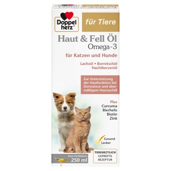 Doppelherz Haut & Fell Öl Omega-3 für Katzen und Hunde 