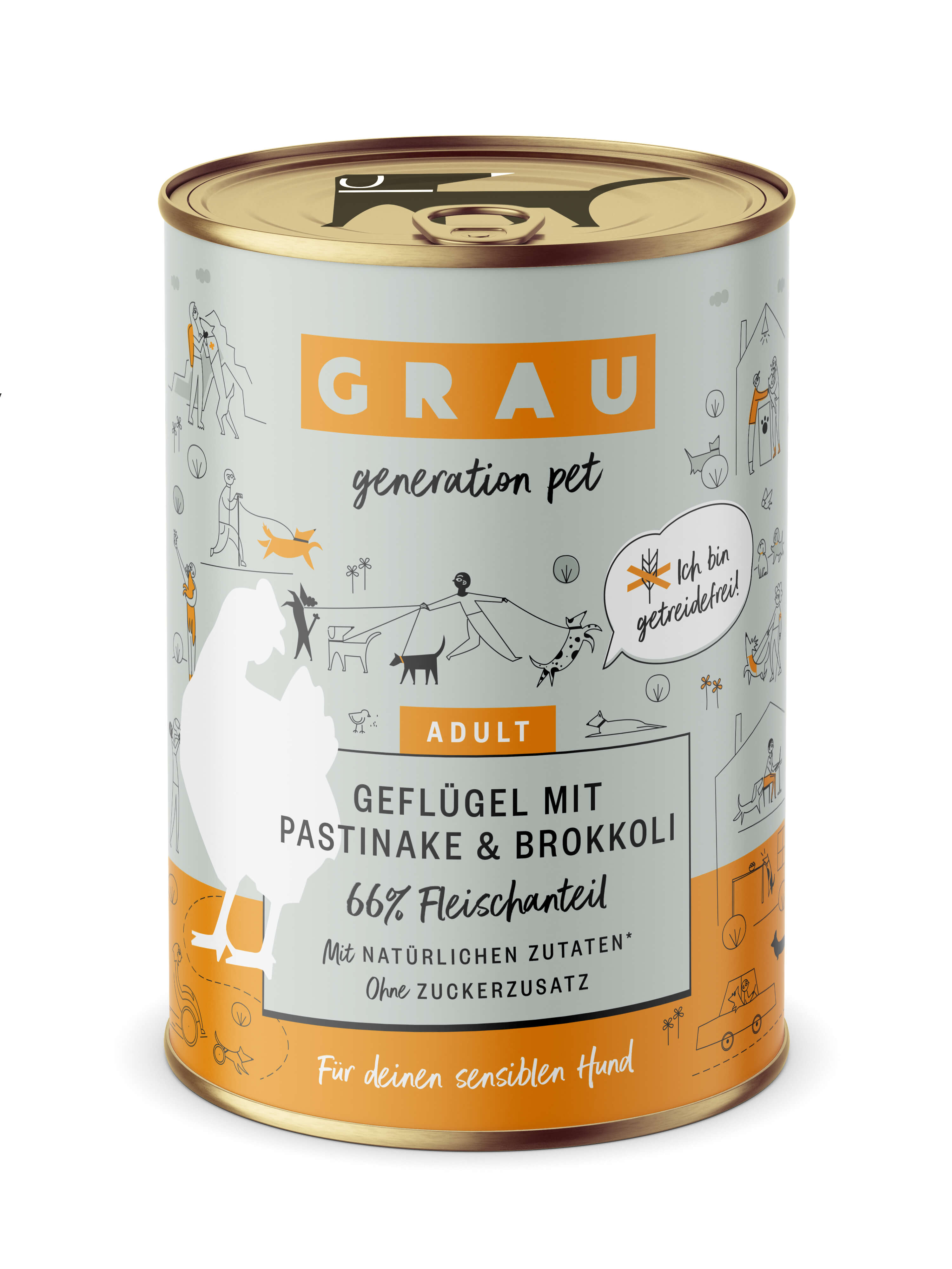 Grau Geflügel mit Pastinake & Brokkoli Nassfutter 