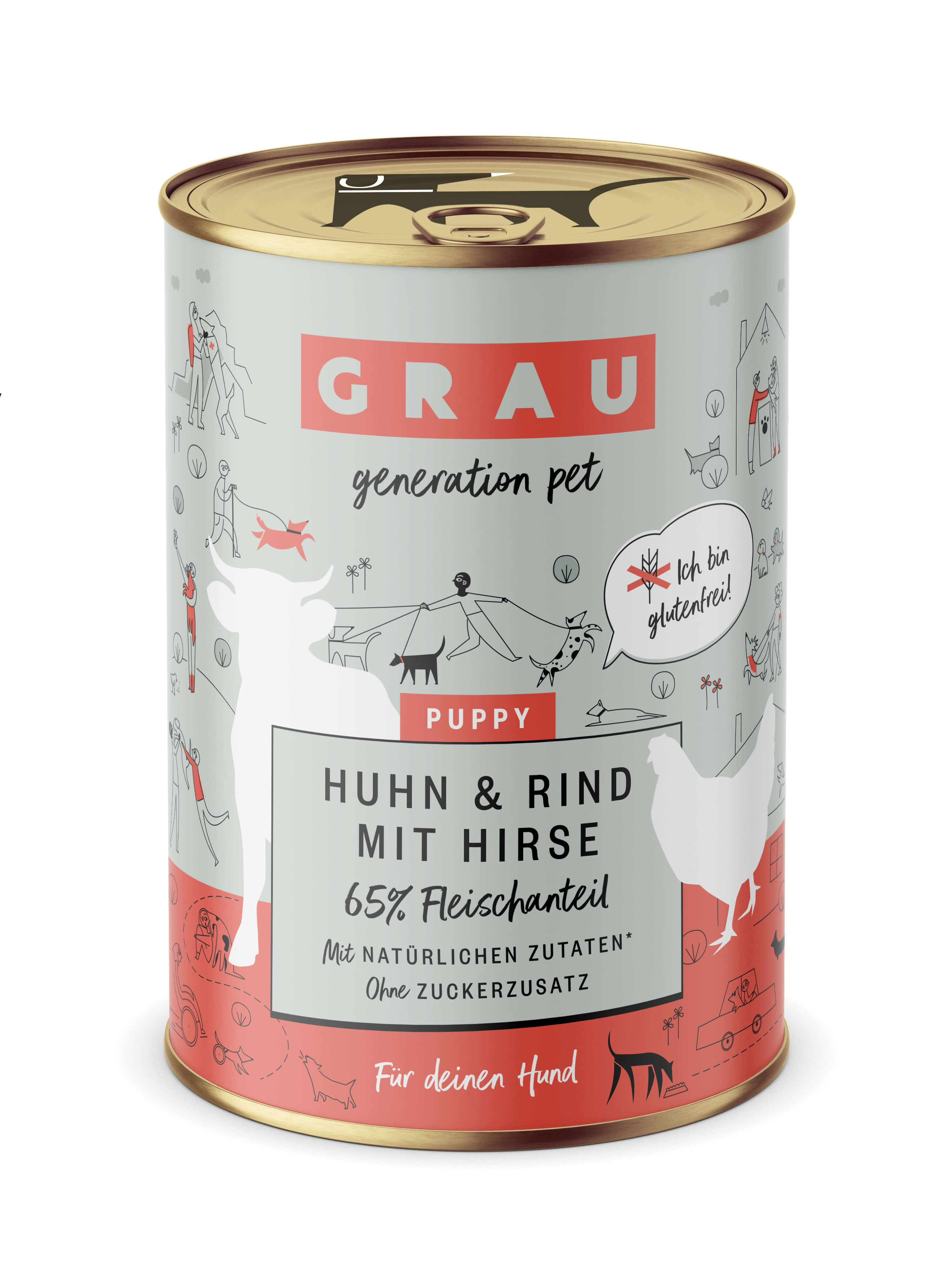 Grau Puppy/Junior Huhn & Rind mit Hirse Nassfutter 